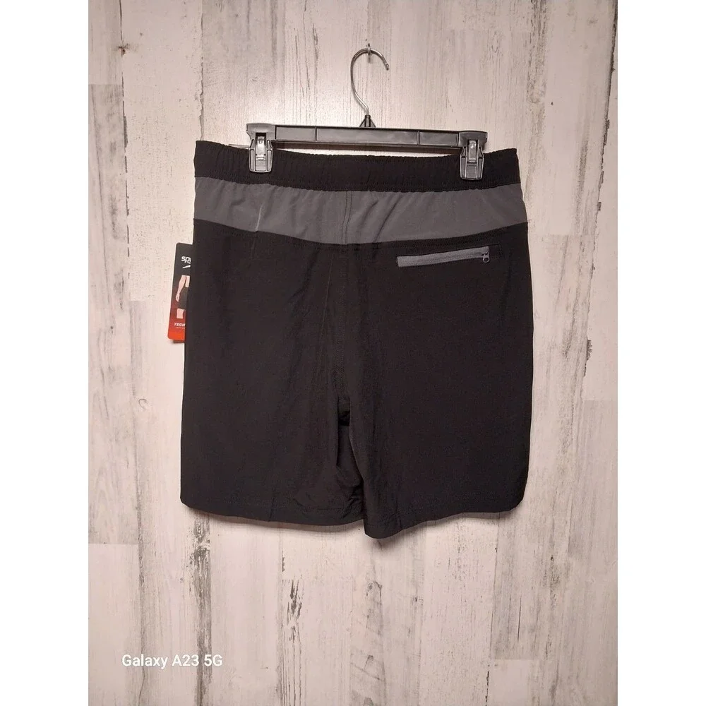 NEW! SPEEDO Tech Volley Stretch Swim Shorts Black-Gray Quick Dry size Medium